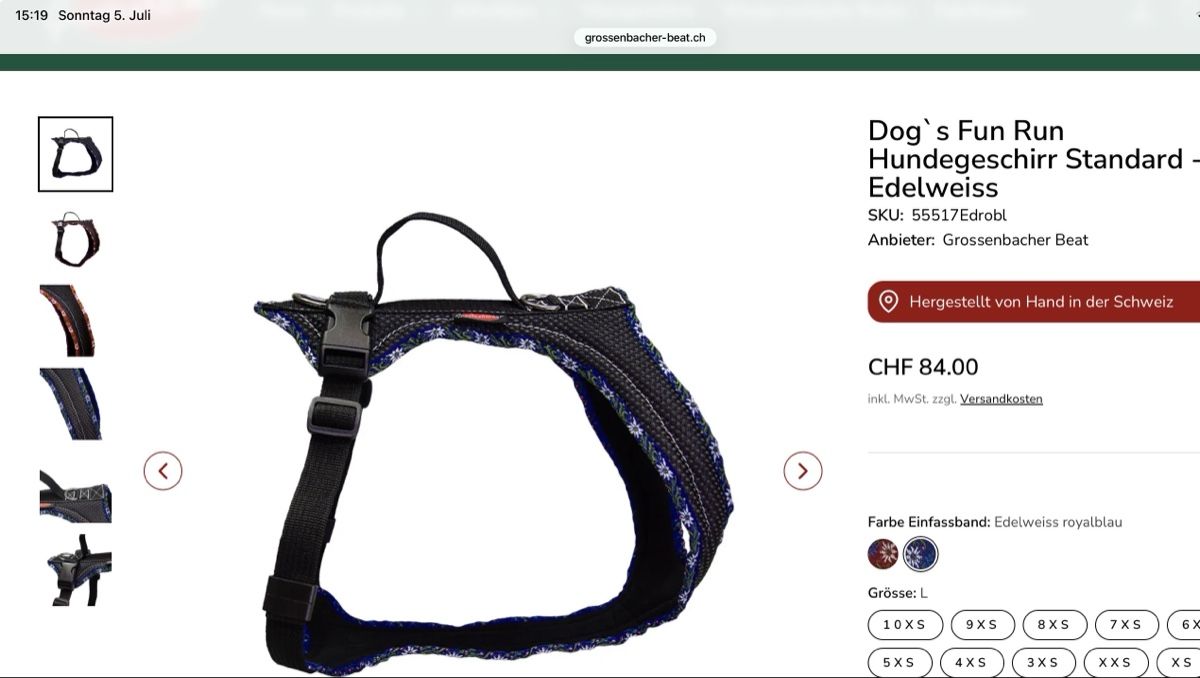 Grossenbacher Guinzagli & Collari: 2 Hundegeschirre Grösse L Edelweiss – Usato da Brunnen venduto da Gioia9 6