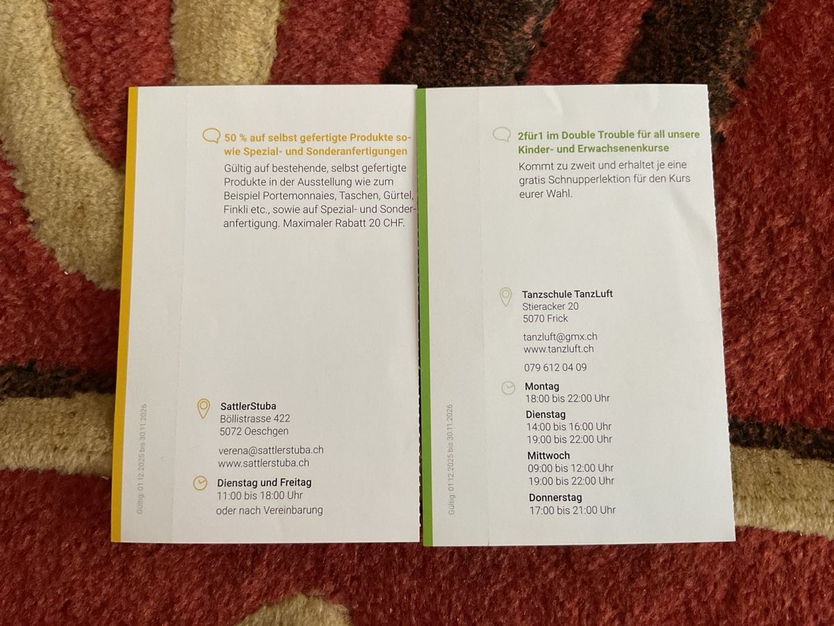 Gutscheine: 8 bons de réduction à Frick – Neu (gemäss Beschreibung) aus Düdingen von Yellow 6
