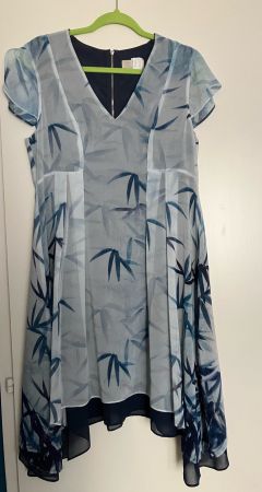 Kleid Phase Eight Bambusmuster blau Grösse 12 guter Zustand