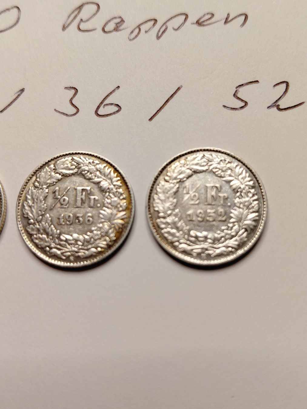Toutes les monnaies: 3x 50 Rappen 1934, 1936, 1952  – D'occasion à Bonaduz par topolino052 1