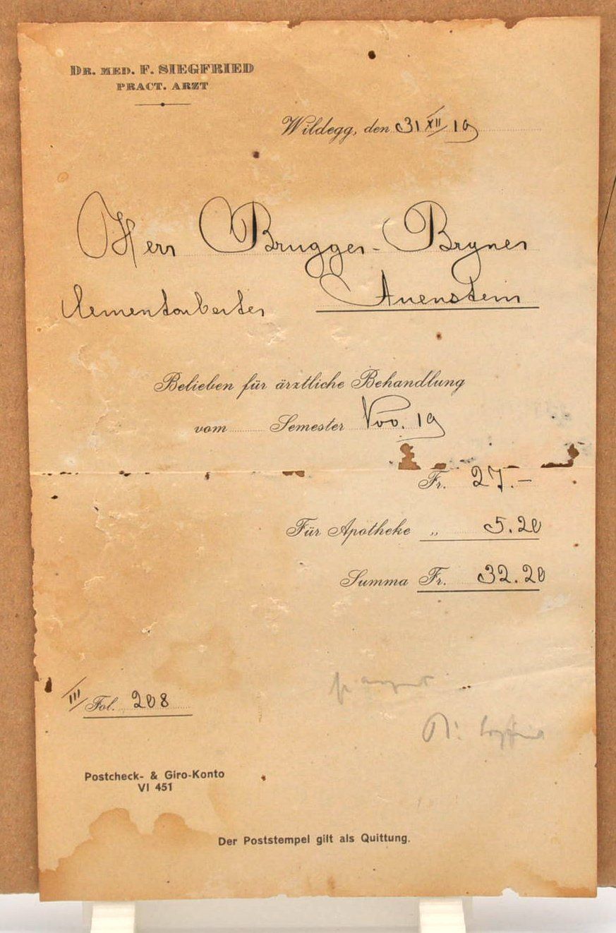 Documenti: Arztrechnung aus Wildegg, 1919 – Usato da Uerkheim venduto da fabulafero