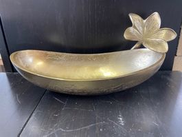 Schale oval in Gold mit Blume/Dekoration aus Alu/Neu/OVP