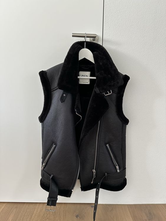 Zara Weste/Gilet, schwarz, Kunstleder/Fell, XS (Neu (gemäss