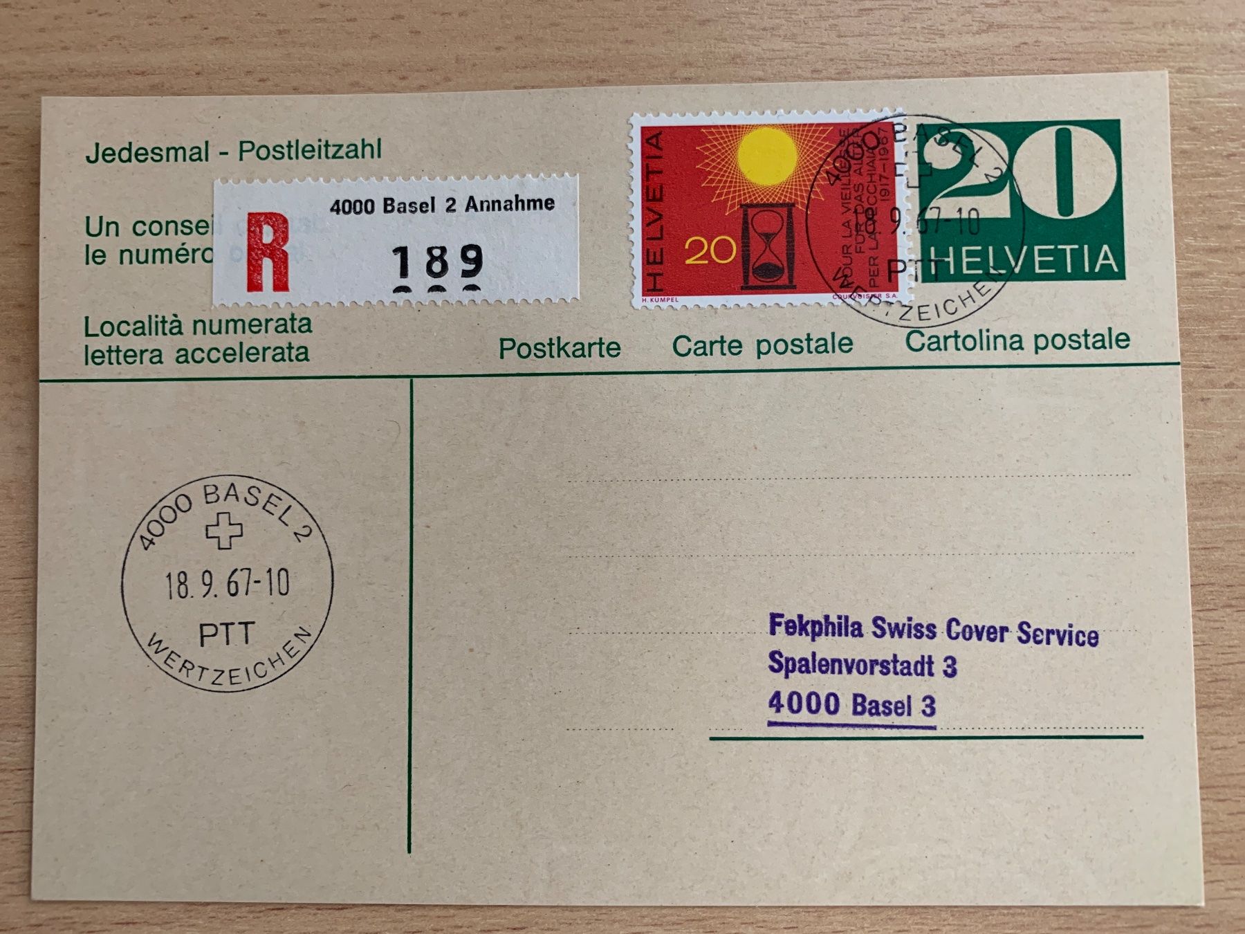 Tutti i francobolli: Alte Postkarte mit 20 Rappen PTT Wertzeichen – Usato da Ibach venduto da lisch3
