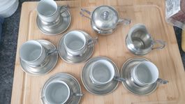 Kaffeeservice, Zinn/Porzellan, 6 Personen, Vintage