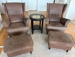 IKEA STRANDMON Lounge-Set – 2 Sessel, Hocker & Tisch