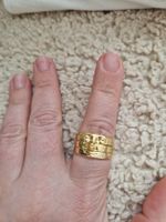 Goldener Statement Ring mit Gesicht, neuwertig, Grösse 54