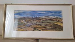 Aquarell Landschaftsbild signiert goldener Rahmen