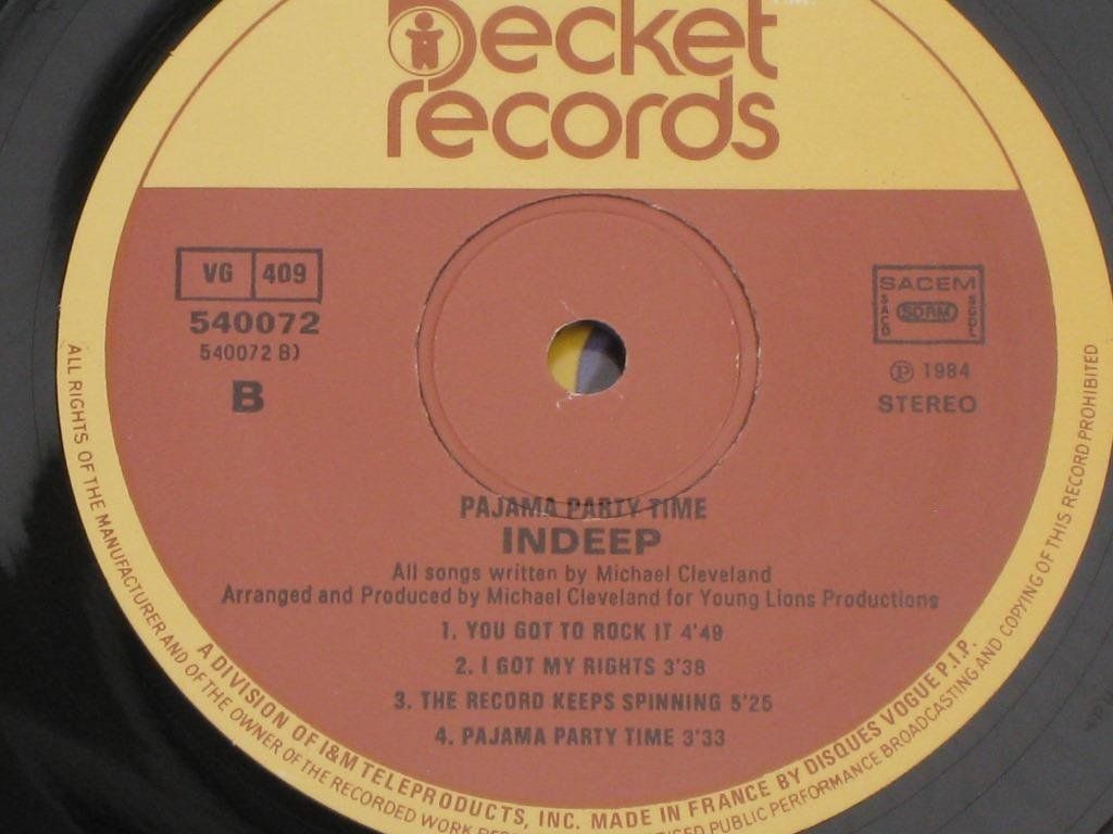 Vinyles: LP - INDEEP - PAJAMA PARTY TIME – D'occasion à Steckborn par Quo7 2