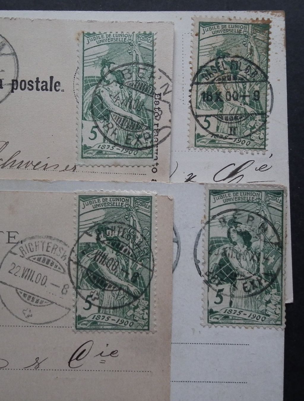 Tutti i francobolli: 1900  vier Postkarten mit UPU Frankatur – Usato da Kriens venduto da WULLU99 1
