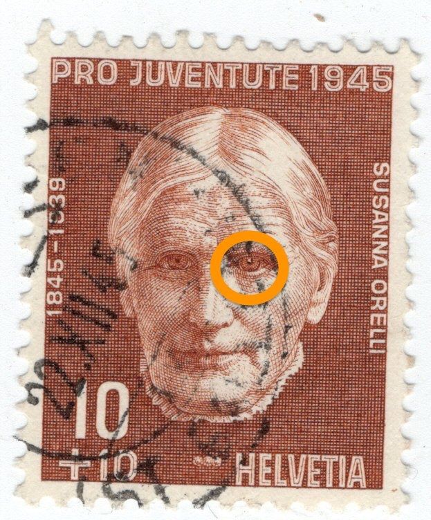 Tutti i francobolli: 32c PJ Suzanne Orelli/dif. – Difettoso da BREGANZONA venduto da adelio8