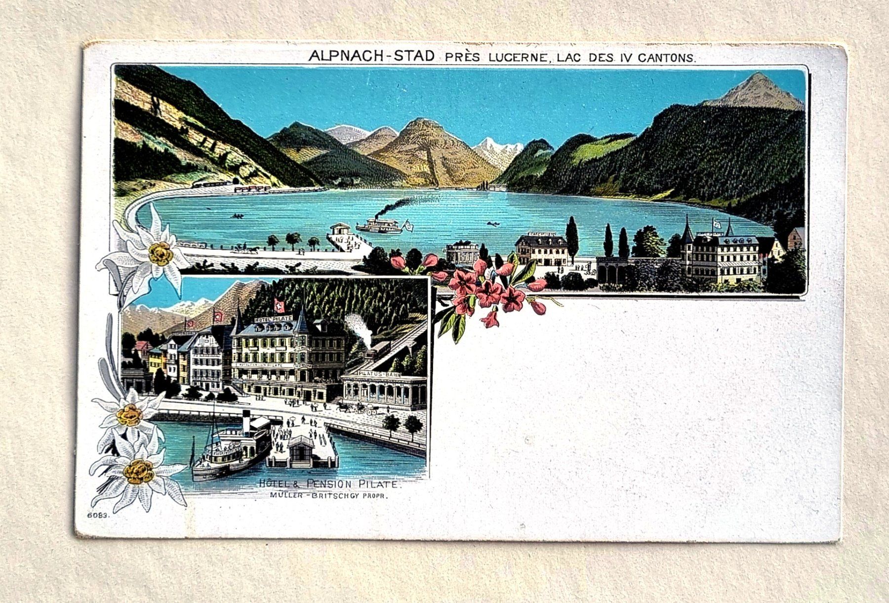 Ansichtskarten: Alpnach-Stad - Hotel Pilate - Dampfschiff - Litho – Gebraucht aus Rothrist von RROENK