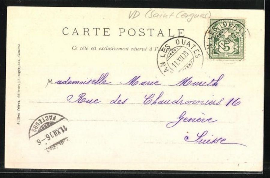 Ansichtskarten: Saint-Cergue VD, circulée 1906 – Gebraucht aus Frauenfeld von POML 1