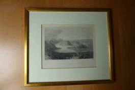 Antiker Stich - Vierwaldstättersee vom Rigi im Goldrahmen