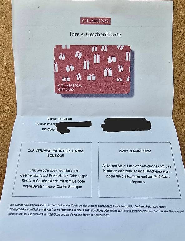 Gutscheine: Clarins Geschenkkarte 50 CHF – Neu (gemäss Beschreibung) aus Kerzers von fban53