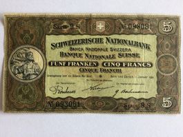 schöne 5 Frankennote von 01.01.1921