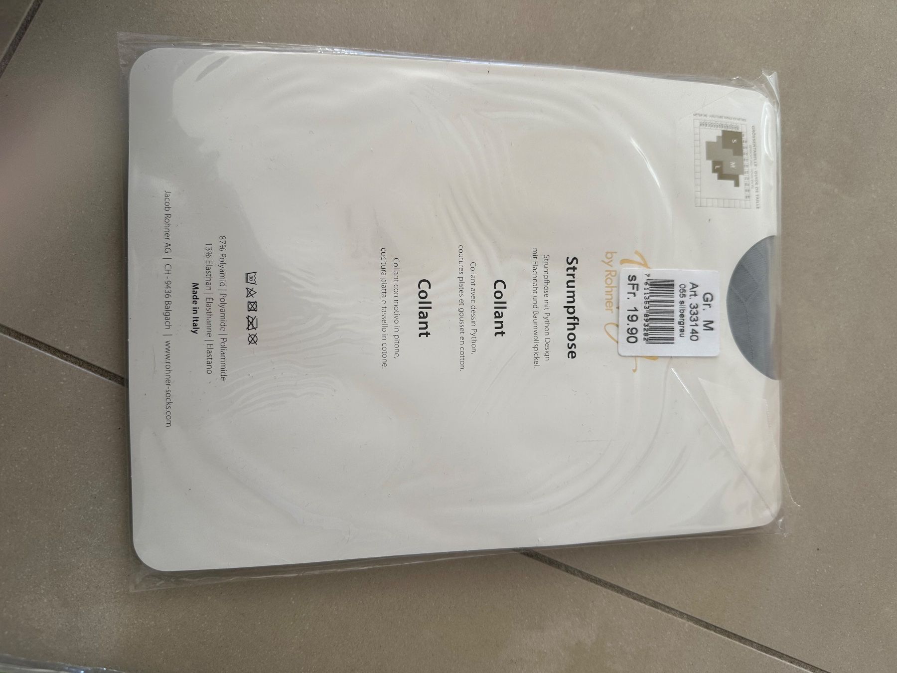 Calze & Collant: Schöne hellgraue gemusterte Strumpfhosen – Nuovo e nell'imballaggio originale da St. Margrethen SG venduto da Leila026 2