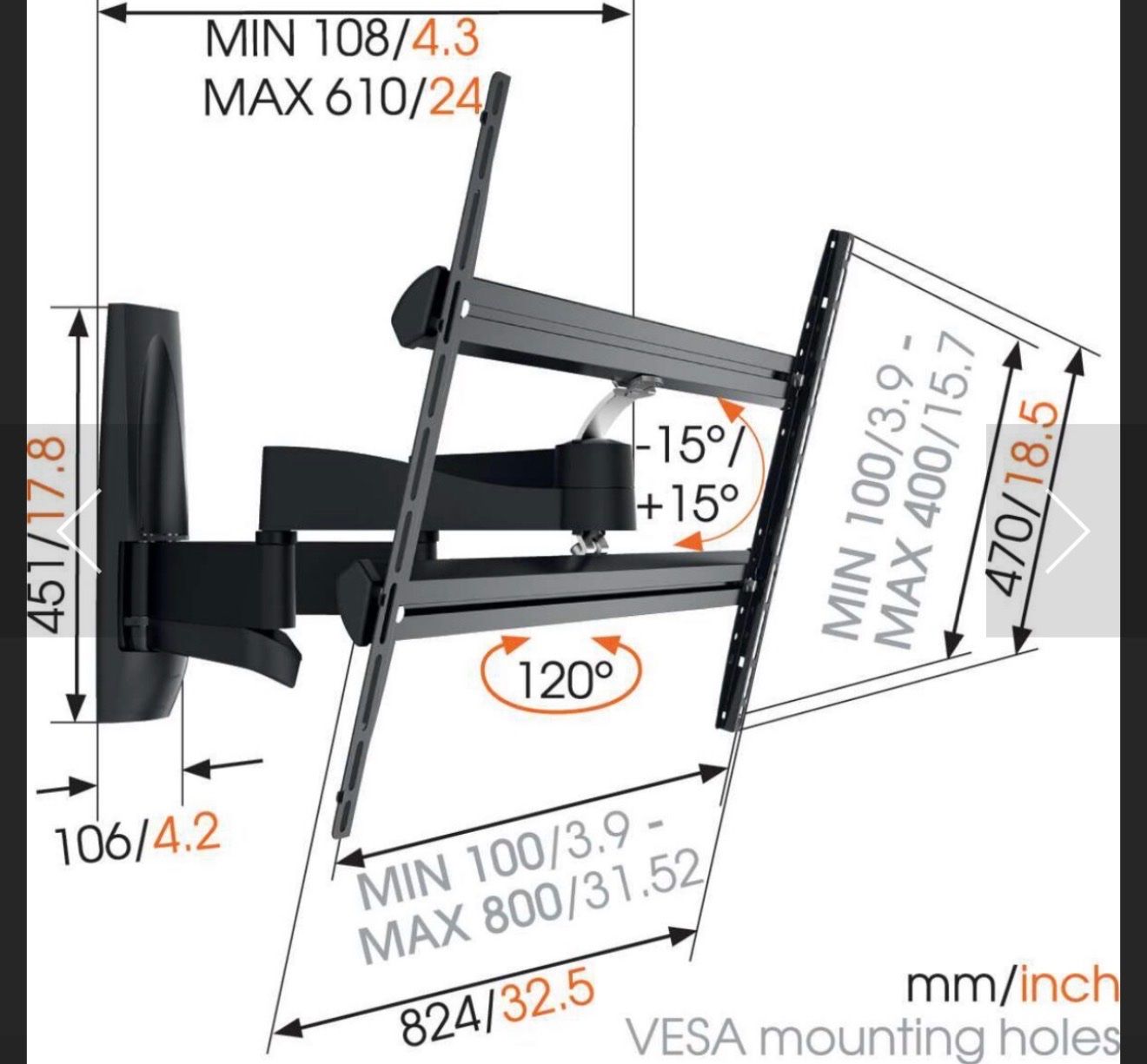 Supporti a parete: Vogels Wandhalerung WALL 3450 – Usato da Baden venduto da EMRUBE 1