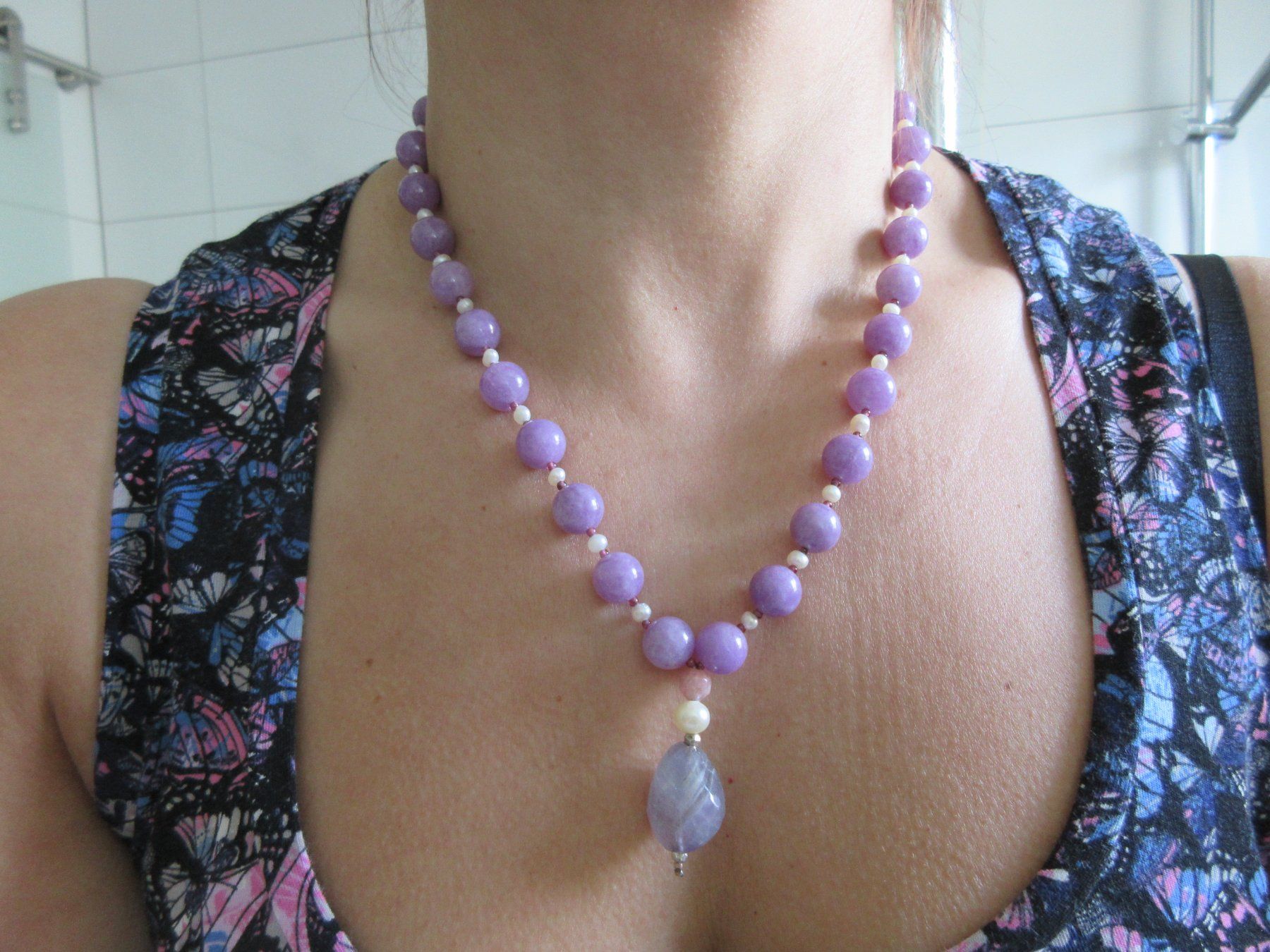 Catenine: Collier mit Kunziten, Perlen, Amethyst, 800 Verschluss – Nuovo (secondo la descrizione) da Grenchen venduto da Elenka 8