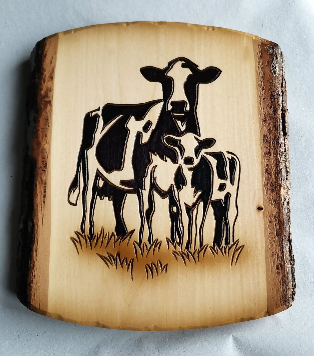 Statuette: Brienzer Schnitzerei, Kuh mit Kalb, Landwirtschaft – Nuovo e nell'imballaggio originale da Brienzwiler venduto da Holzschnitzer-Brienz