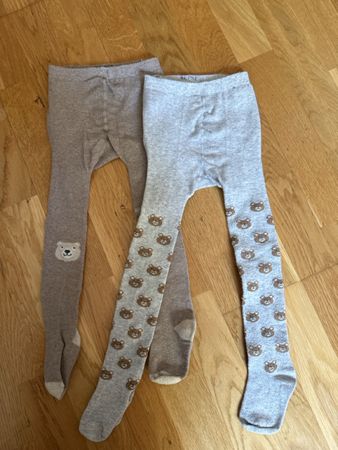 Strumpfhosen Kinder Grösse 86/92 Bärenmotiv beige/grau