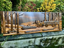 Kupfer Relief-Bild Holzfäller Szene, Wandbild, top Zustand!