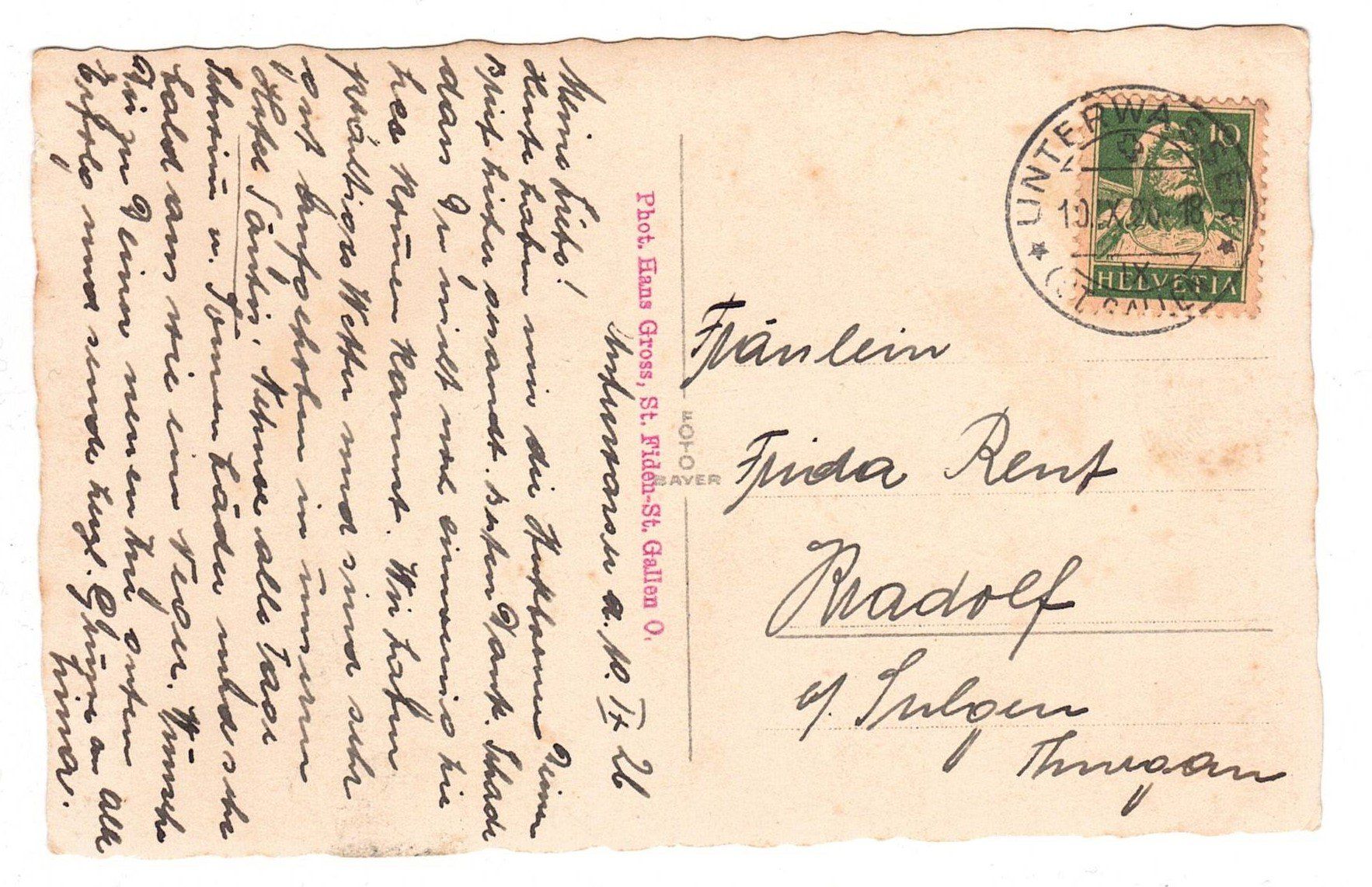 Cartoline postali: 1926 Unterwasser m. Schafberg – Usato da Kreuzlingen venduto da Koi4 1