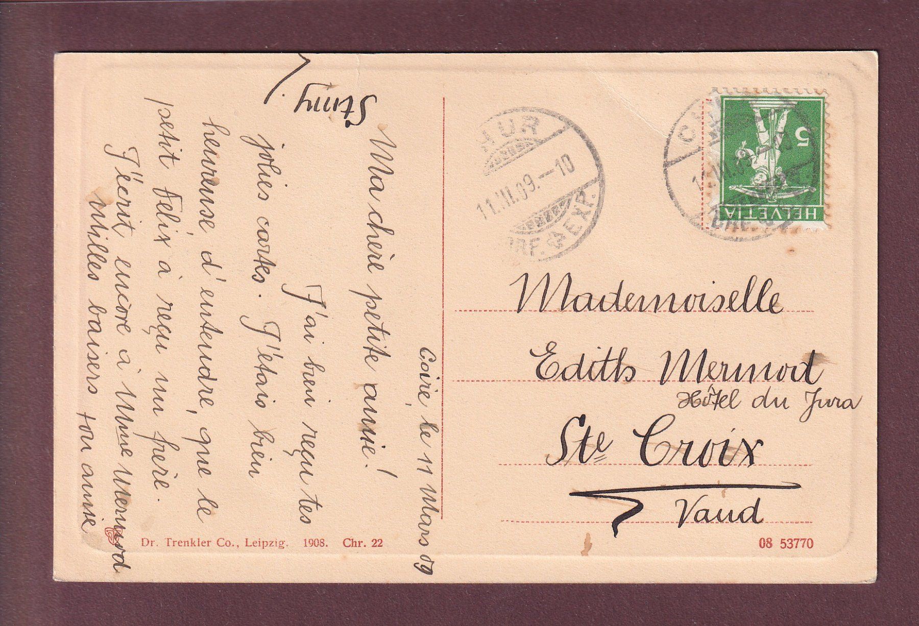 Cartoline postali: CHUR - Postgebäude - Fontana-Denkmal - 1909 – Usato da Pully venduto da nicecards 1