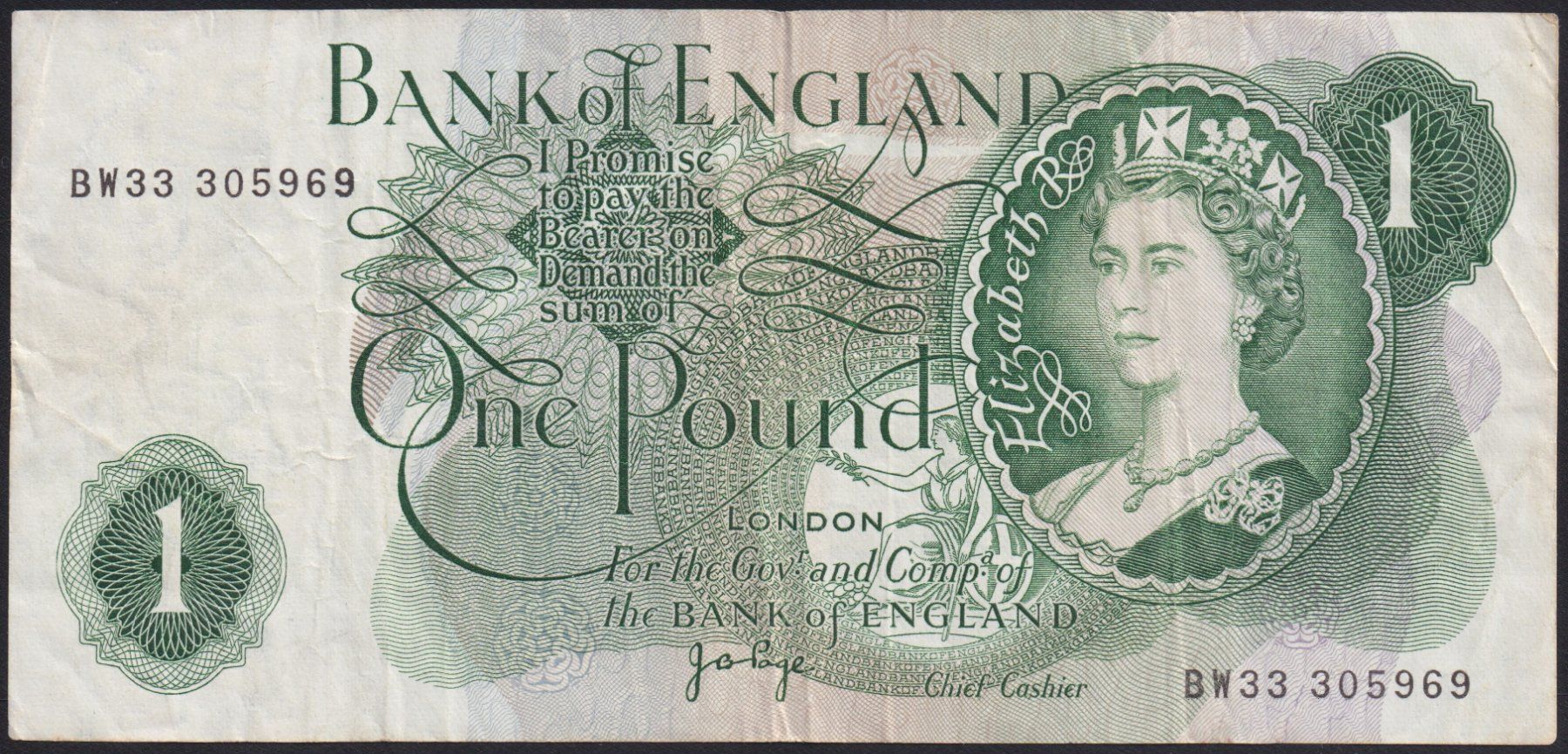Banconote: England 1 Pound 1970 – Usato da Brugg AG venduto da banknoten_muesli