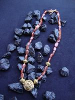 Edelmodeschmuck Halskette mit braun/orange Jadesteinen 48 cm