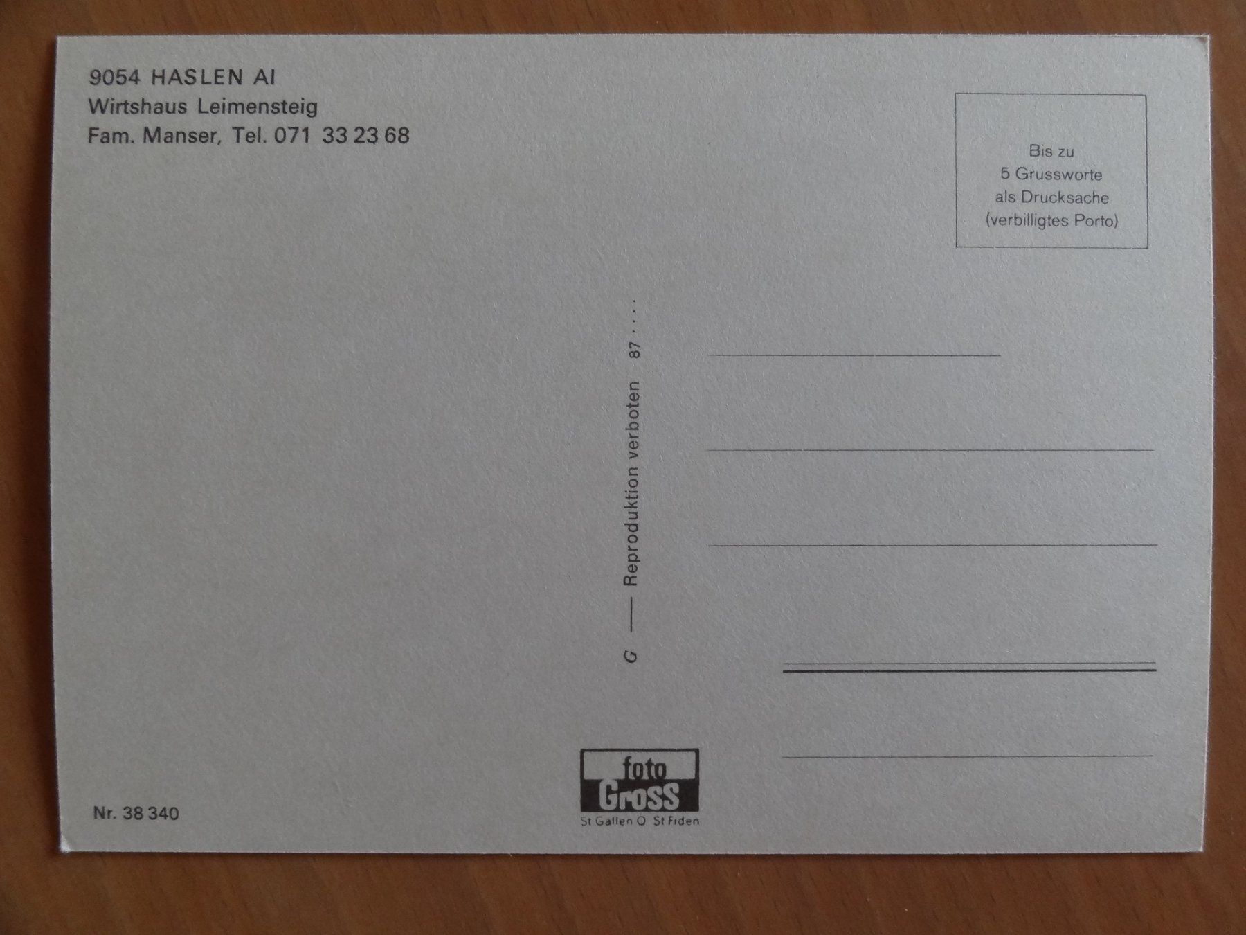 Cartoline postali: Haslen - Wirtshaus Leimensteig, AI – Usato da St Léonard venduto da Riglin 1