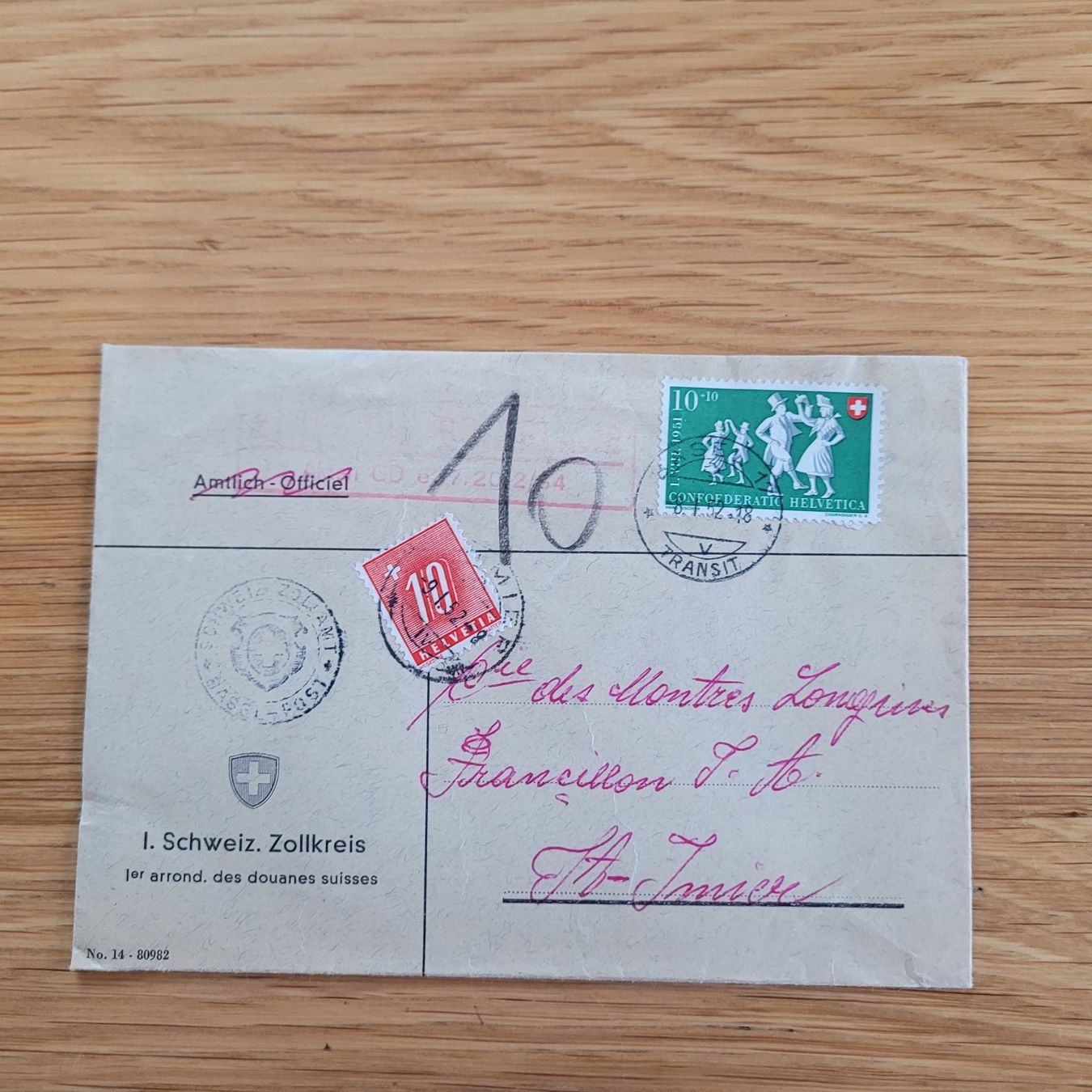 Alle Briefmarken: Dokument Basel 1952 St.Imier Timbre Suisse – Gebraucht aus Biel/Bienne von Destockweb