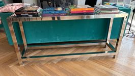 Luxus console table in chrome metal and thick glass