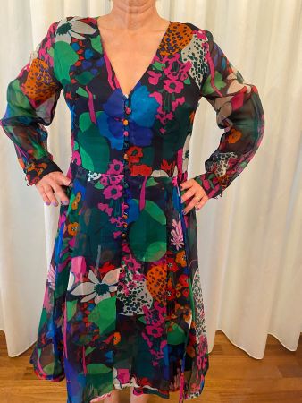 Original Vintage Chiffonkleid 1960er, floral, mit Unterkleid