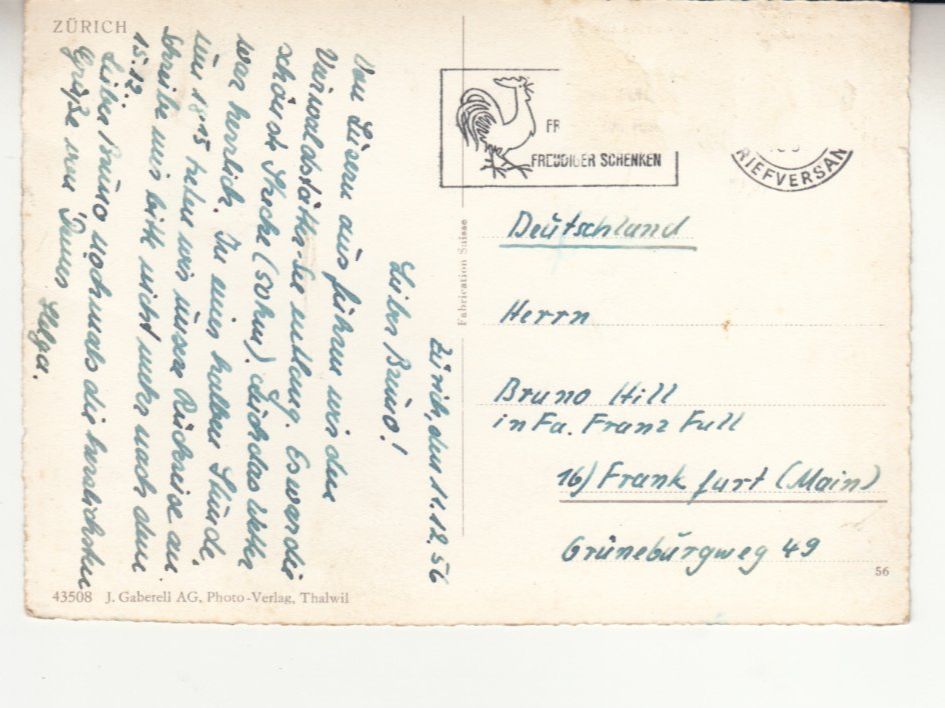 Ansichtskarten: Zürich 1956 – Gebraucht aus Bürglen TG von StampGraf 1