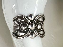 Vintage Silberring 925 mit markantem Ornament - verstellbar