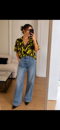Camicia smanicata 100% cotone Made in Brazil – gialla/nera –