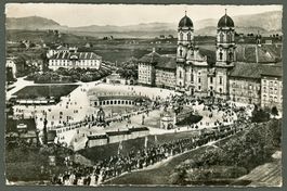 AK sw Einsiedeln SZ Spezialstempel,Prozession,≈ 2.WK. 1944 
