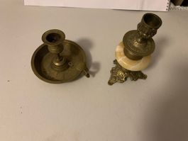 Kerzenhalter * Zwei Stück * Aus Messing und Marmor.