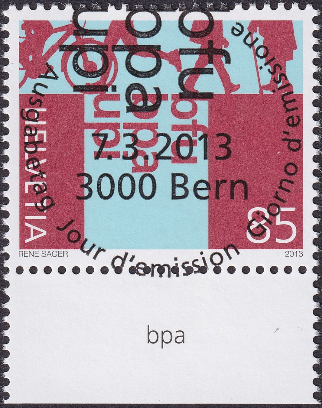 Tutti i francobolli: 2013, Nr.1560 "bfu" mit Ersttags-Voll-Stempel + TAB – Usato da Sursee venduto da Luzernerraute