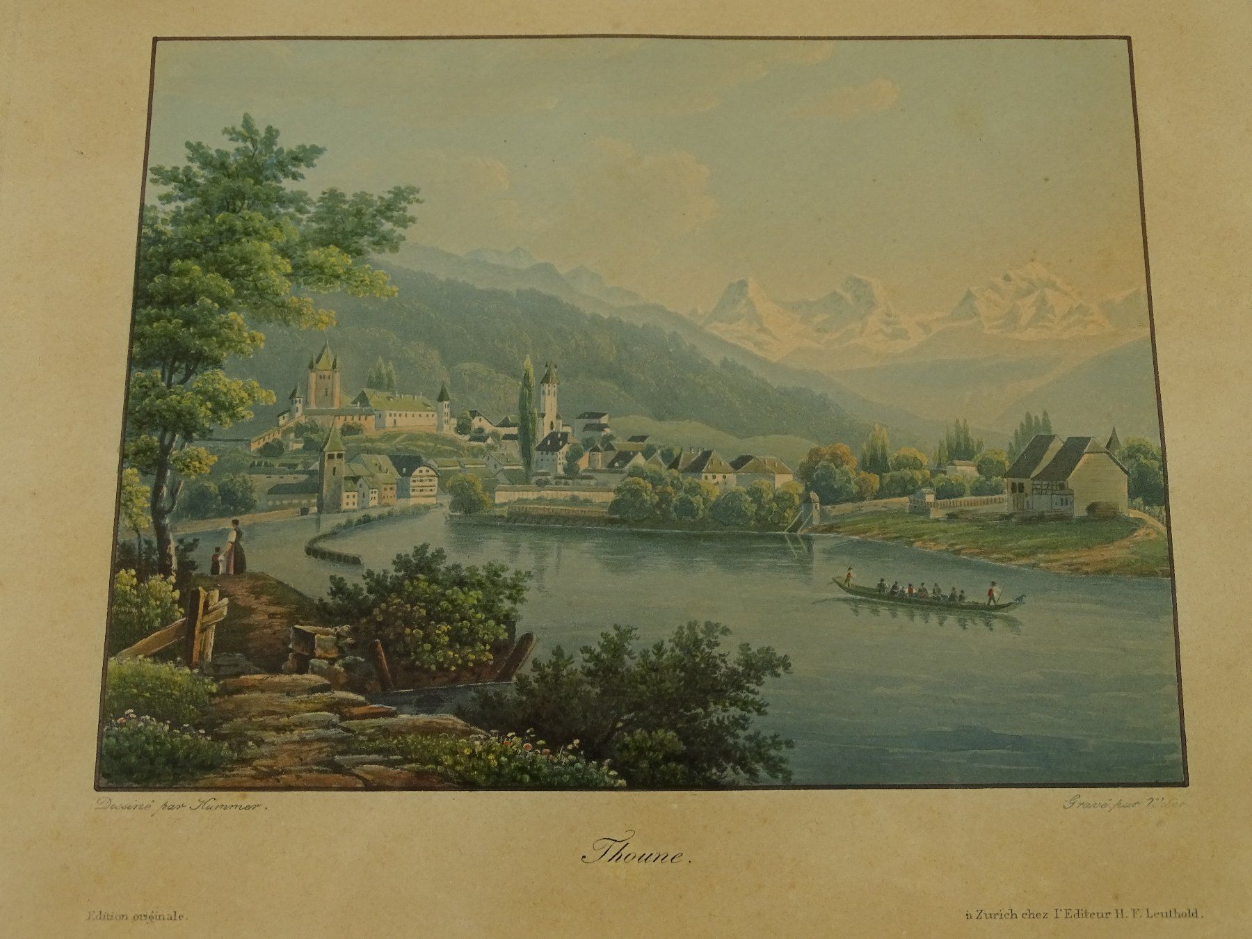 Stiche: THUN ALTKOLORIERTE AQUATINTA UM 1840 – Gebraucht aus Grüningen von Kartensammler 2