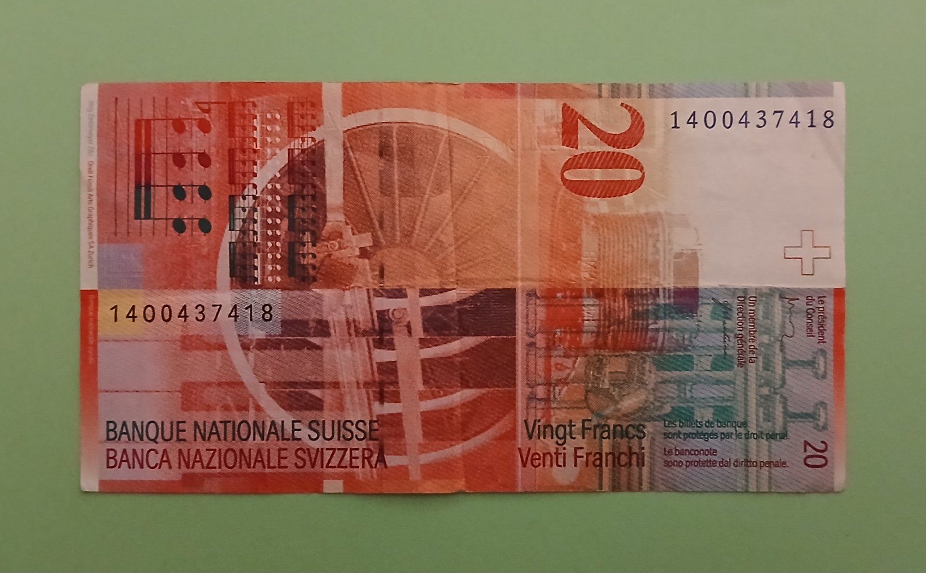 Banknoten: Schweizer Banknote 20.- Fr. (8. Serie) – Gebraucht aus Ueberstorf von Lee-Loo 1