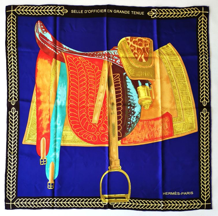 Foulard Carré Avon Vintage Motif Selle Et Cors De Chasse à Courre - Rouge, Polyester