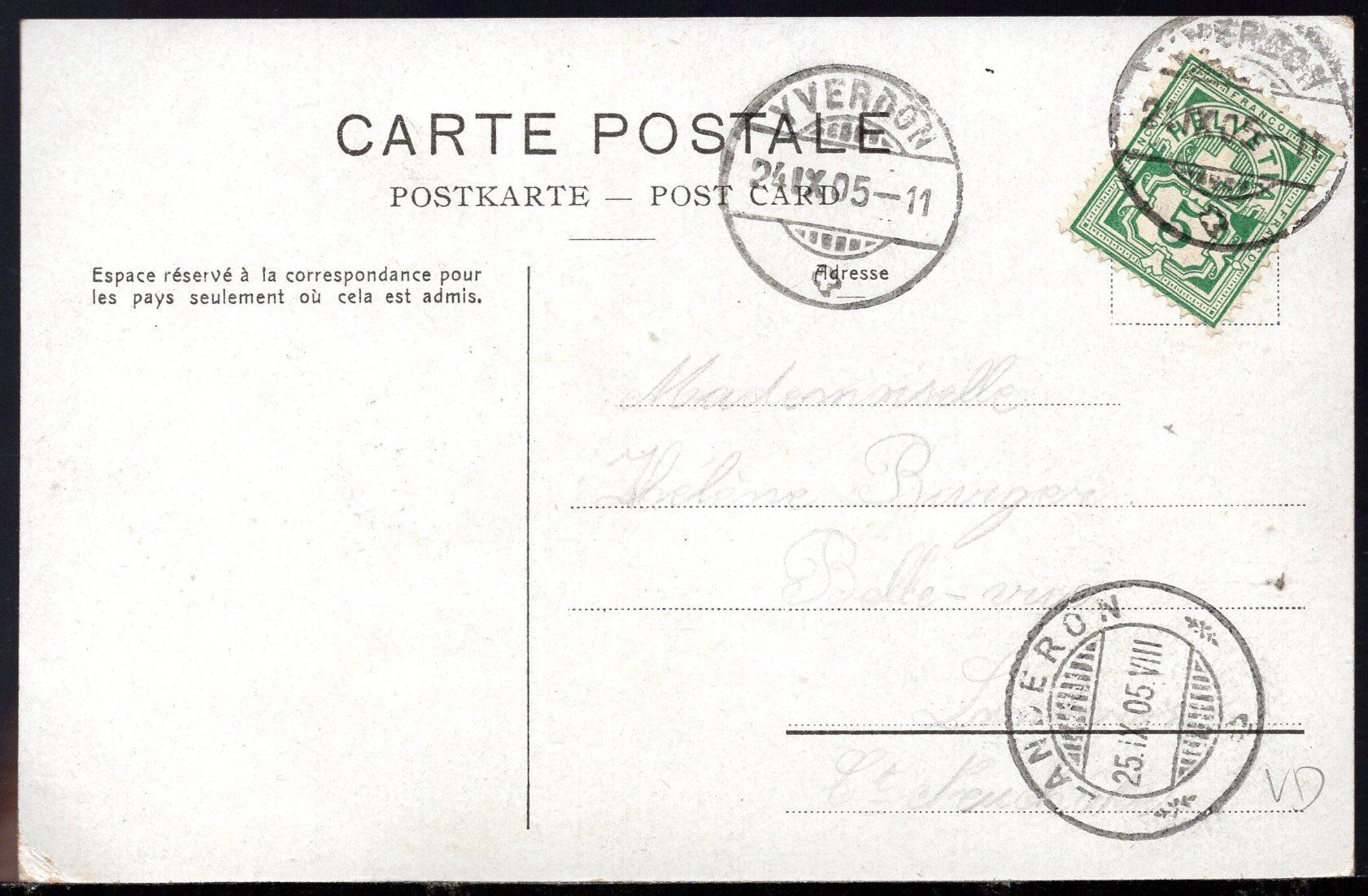 Cartoline postali: YVERDON,  Le  Collègè  1905 – Usato da Aarau venduto da kufi44 1