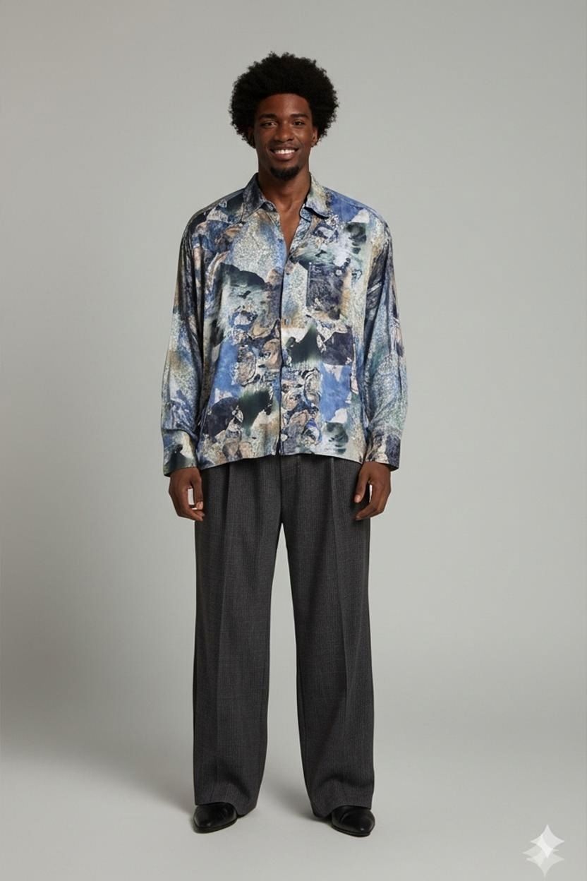 Chemises: Button-Down-Hemd mit abstraktem Muster - Blau & Grau Print – D'occasion à Zug par vinokilo