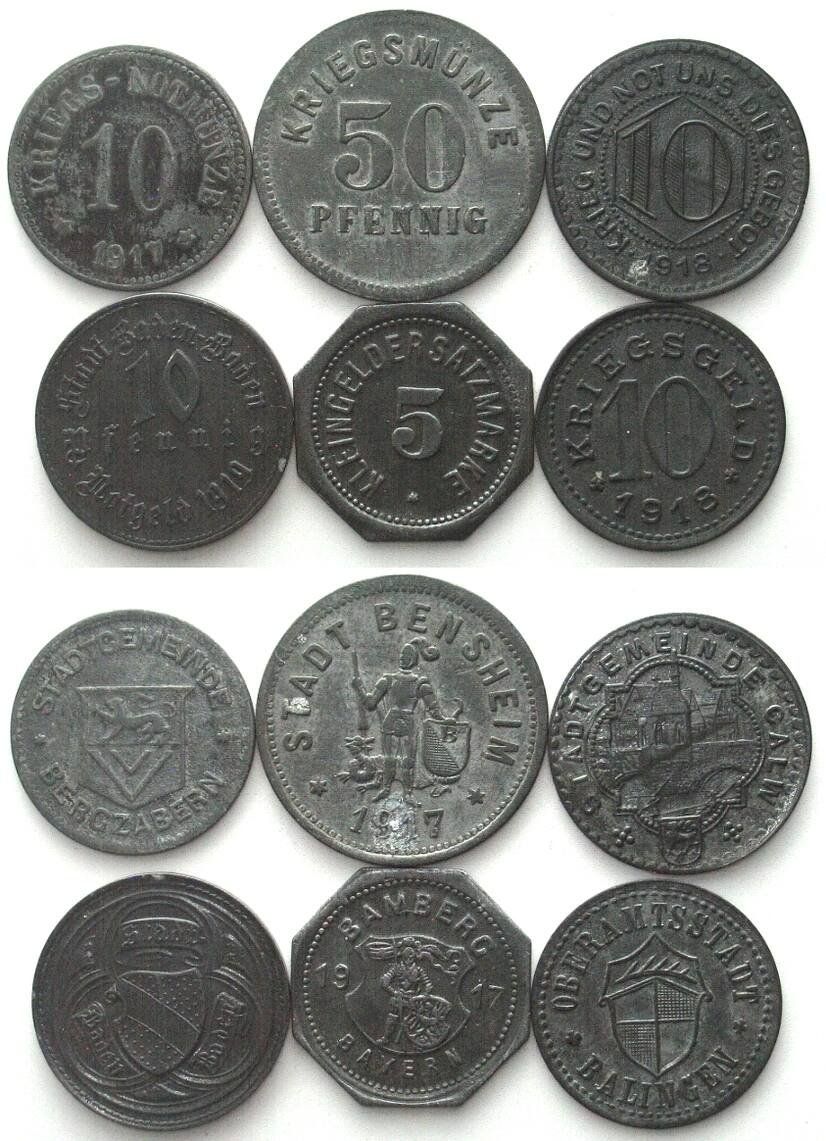 Alle Münzen: DEUTSCHE NOTMÜNZEN. 6 Münzen, Orte B & C – Gebraucht aus Riehen von sesambestcoins2004
