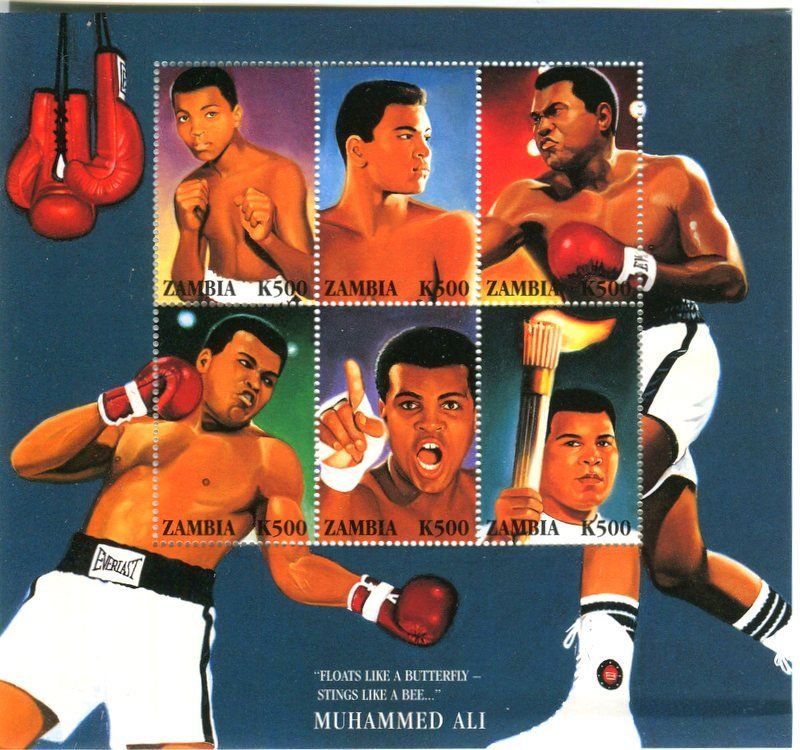 Alle Briefmarken: Block "Muhammad Ali". Sambia. – Neu und originalverpackt aus Basel von Butsch5