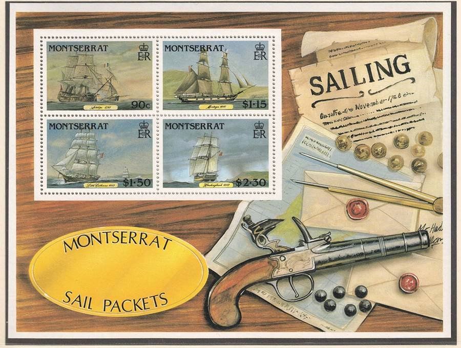 Alle Briefmarken: Postschiffe - 4er Set + Block Postfrisch - Montserrat 1986 – Neu (gemäss Beschreibung) aus Walenstadt von Numis68 1