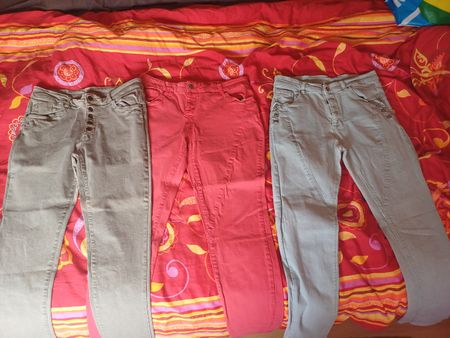 3 Damen Jeans Hosen Sommer Grösse 40 Khaki Koralle Beige 👖