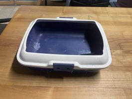Katzentoilette blau weiss mit Schaufel gebrauchter Zustand